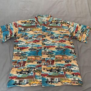 Vintage Hot Rod Cars Shirt Mens Large‎ Button Up Classic Auto 90s Retro Graphic